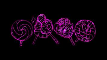 Neon frame effect, candy on black background video