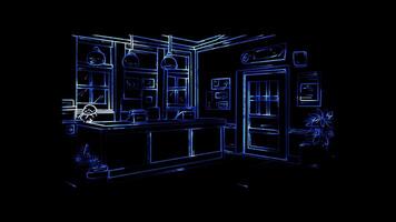 Neon frame effect, Check-in desk on black background video