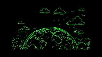Neon frame effect, Globe with an airplane on black background video
