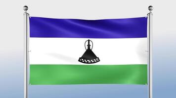 Lesotho Flag Hangs On The Pole On Both Sides video