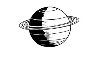 Animation forms a sketch of the planet Saturn icon video