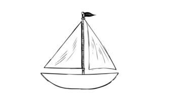 Animation forms a sketch of a sailing ship icon video