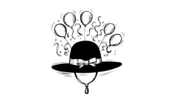 Animation forms a sketch of a hat and balloon icon video