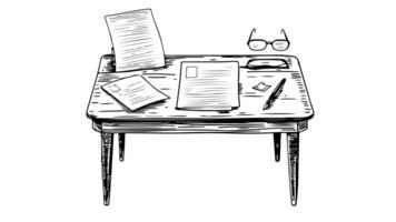 Animation forms a sketch of a work desk icon video