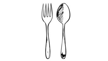 Animation forms a sketch of a spoon and fork icon video
