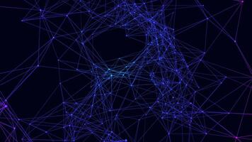 Abstract plexus with glowing dots and lines for futuristic network, digital connection, big data visualization and global communication technology background. 4K animation video