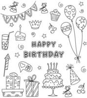 Birthday Doodle Set, Outline Elements, Black, Concept, Liner Element, Party, Sketch, Collection vector