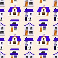 Various European Vintage Cute Houses. Hand Drawn Seamless Pattern. Flat background design. Repeating print for fabric, wrapping paper, textile vector