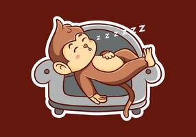 Monkey mascot character design sleep on the sofa, on dark background vector