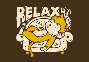 Monkey relaxing on the sofa character illustration in dark background vector