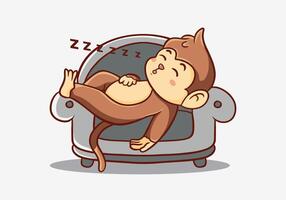 Monkey mascot character design sleep on the grey sofa vector