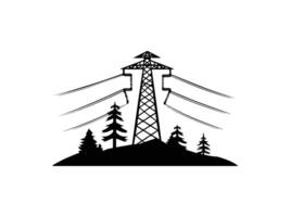 Electricity pylon with trees and power lines illustration vector