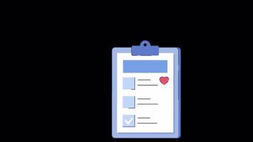 A clipboard with a heart on it and a check mark video