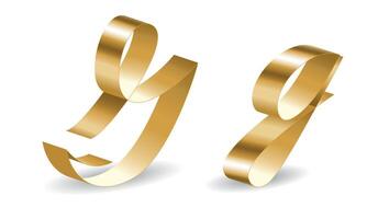 Golden Ribbon G Letters with Shadows. Alphabet 3D Signs Isolated on White Background vector