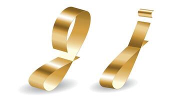 Golden Ribbon J Letters with Shadows. Alphabet Signs Isolated on White Background vector