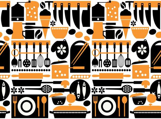 Kitchen Tools Seamless Pattern. Cook Utensil Signs on White Background