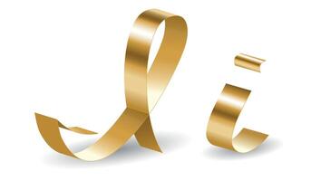 Golden Ribbon I Letters with Shadows. Alphabet Signs Isolated on White Background vector