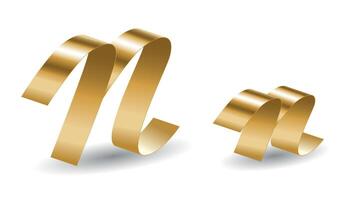 English Golden Ribbon N Letters in Script Lettering Font with Shadows. Alphabet Signs Isolated on White Background vector
