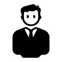 Simple black silhouette of a businessman in a suit with a tie against a white background, perfect for minimalist design or business-related themes vector