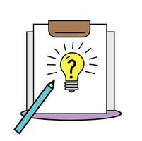 Creative brainstorming session with light bulb idea on clipboard and pencil in a modern digital art style vector