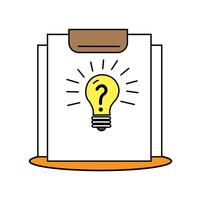 Creating a new idea with a question mark and a light bulb illustration on a clipboard for brainstorming sessions vector