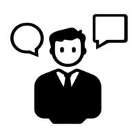 A businessman with speech bubbles symbolizing communication and dialogue in a professional setting vector