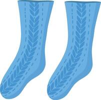 A pair of knitted blue socks with a pattern. Collection of socks, winter illustration. A set of fashionable clothes in an individual style. New Year's illustration. vector