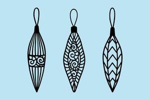 A set of Christmas tree toys. black and white image of Christmas tree toys in the shape of icicles, a symbol of Christmas and New Year. It is used for the design of banners, coloring books vector