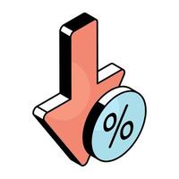 An icon design of percentage decrease vector