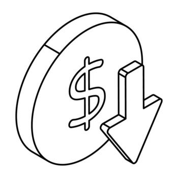 A trendy design icon of dollar decrease vector