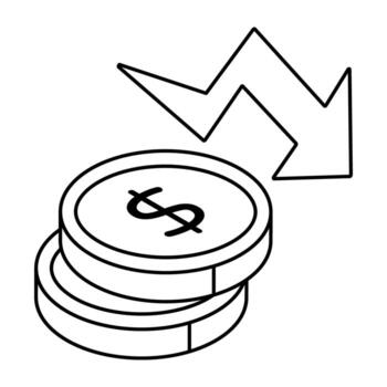 A trendy design icon of dollar decrease vector