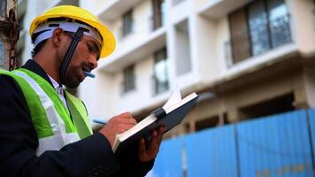 Young Supervisor Taking Notes At Site video