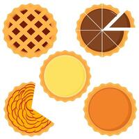 Collection of pies top view isolated on white background vector