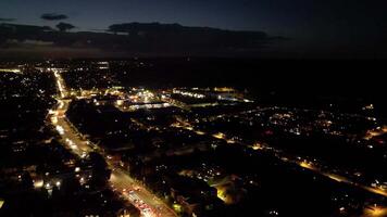 Most Beautiful Low Angle Footage of Illuminated Luton City of England UK at Just After Sunset and Full Moon Night. Footage Was Captured with Drone's Camera on October 17th, 2024 video