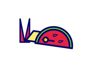 Looping animation of a Cartoon Fruit Cutter watermelon Character A colorful mini cutter in the shape of a watermelon character, perfect for slicing fruit in creative and playful ways video