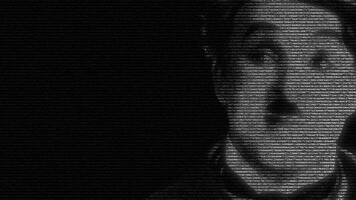 Animation of Charlie Chaplin face's with digital numbers moving. video
