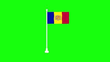 waving flag of the Andorra on green screen, transparent screen video
