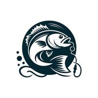 fish logo design with fish and hook vector