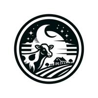 a cow and a barn in the night sky vector