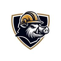 mascot icon head of construction worker with hard hat on shield set inside shield crest on isolated vector