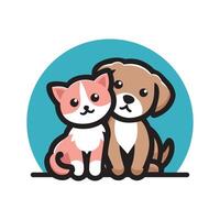 a dog and cat are sitting together in a circle vector