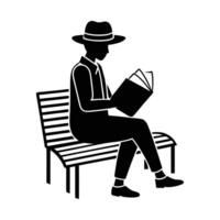 man reading book on bench illustration vector