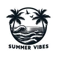 summer vibes logo with palm trees and waves vector