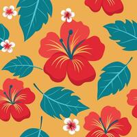 a pattern with red and blue flowers on a yellow background vector