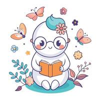 a cute snowman with glasses reading a book vector