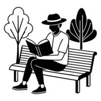 man reading book on bench in park illustration vector