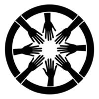 a black and white image of hands reaching out in a circle vector