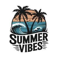 summer vibes logo with palm trees and waves vector