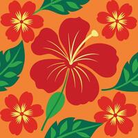 a red and yellow flower pattern with leaves vector