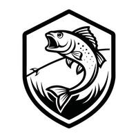 a fish with a spear in its mouth and a shield vector